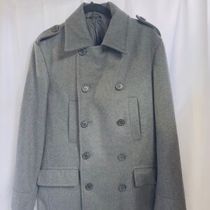 Men's Kenneth Cole Med/L Wool Blend Dark Gray Double Breasted Pea Coat 4 Pocket